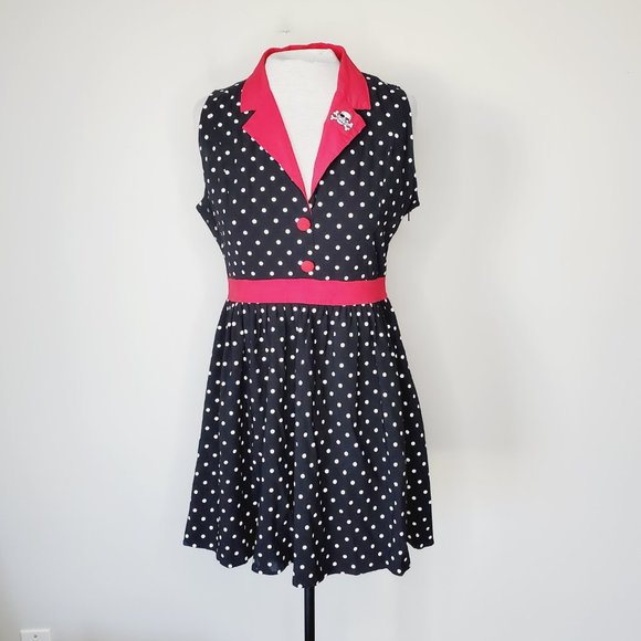 Sourpuss Black and Red Polka Dot Mini Dress - Picture 3 of 13